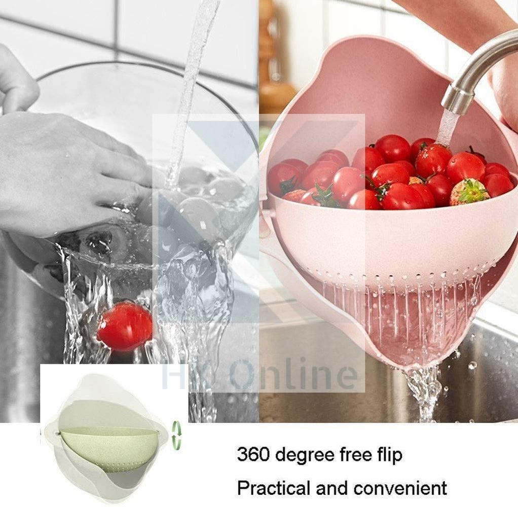 2-in-1 Kitchen Colander & Bowl Set - Dual Layer Strainer For Washing Fruits, Draining Pasta (Green)