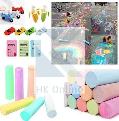 HKM Kids 12 Pcs Jumbo PAVEMENT CHALKS -Large Hopscotch Chalk, Giant STREET CHALKS -Fun Art Game, Coloured Chalk, FREE MOBILE ERASER