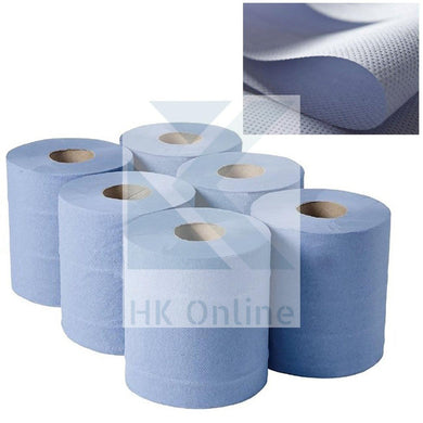 PK6 2Ply Embossed Centrefeed PAPER TOWEL ROLLS -Spills, Garage, Forecourt, Factory, Kitchens 18cm x 60m (BLUE)