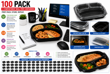 Load image into Gallery viewer, 100 Pack 3 SECTION MEAL PREP CONTAINERS &amp; LIDS -Plastic Food Containers, Takeaway BENTO Boxes, Home, Pub, Catering Kitchens, Reuseable, Microwave &amp; Freezer Safe (GIANT 100 MULTIPACK)