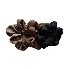 Load image into Gallery viewer, 2 BLACK Hair CLAW CLIPS &amp; 3 SATIN Hair SCRUNCHIES HAIR TIES -Ponytail HAIR BOBBLES, Hair BANDS, Large CLAW CLIPS (5pc Set)
