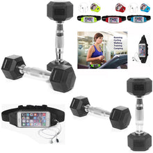 Load image into Gallery viewer, HK Online 2 x 2kg RUBBER HEX DUMBELLS &amp; GYM BELT -Solid Cast Iron Encased Durable Rubber Hexagonal Heads, Belt For Phone, Keys, Earphones