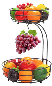 2 Tier Fruit Rack & 2 Fruit Forks - Wire Fruit Basket, Nordic Fruit Bowl, Wire Bread Basket, Decorative Woven Table Piece