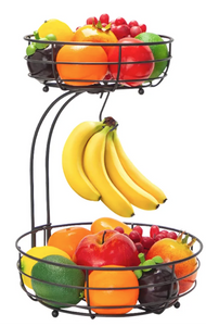 2 Tier Fruit Rack & 2 Fruit Forks - Wire Fruit Basket, Nordic Fruit Bowl, Wire Bread Basket, Decorative Woven Table Piece