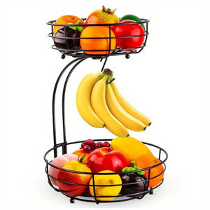 2 Tier Fruit Rack & 2 Fruit Forks - Wire Fruit Basket, Nordic Fruit Bowl, Wire Bread Basket, Decorative Woven Table Piece
