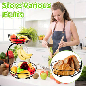 2 Tier Fruit Rack & 2 Fruit Forks - Wire Fruit Basket, Nordic Fruit Bowl, Wire Bread Basket, Decorative Woven Table Piece