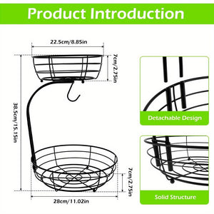 2 Tier Fruit Rack & 2 Fruit Forks - Wire Fruit Basket, Nordic Fruit Bowl, Wire Bread Basket, Decorative Woven Table Piece
