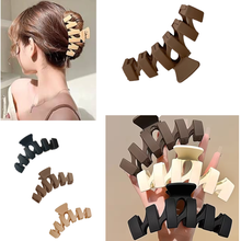 Load image into Gallery viewer, HK Online 3 WAVE HAIR CLAW CLIPS -10.1cm XL HAIR CLAWS, Matte BLACK, BROWN &amp; TAUPE, Up Do HAIR Clips, Large CLAW CLIPS