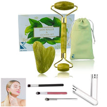 Load image into Gallery viewer, Marble JADE ROLLER &amp; GUA SHA Boxed Set &amp; 1 Kabuki Brush- Glow Boosting, De-Puffing, Deep Moisture Massage, Lifting &amp; Tightening