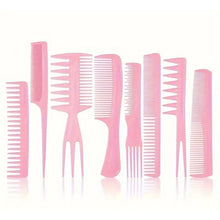 Load image into Gallery viewer, 8PC HAIR COMB Set -Static Free HAIR STRAIGHTENING COMB Set -Conditioning Comb, Styling, Detangling, Hot Iron &amp; Hair Drying, Hairdressing PINK