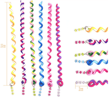 Load image into Gallery viewer, 6 SPIRAL RAINBOW HAIR CURLERS -Hair Rollers With Gems, Spiral Hair Ties, Twist Braid Hair Jewellery, Phone Cord Hair Ties, Party, Bridesmaid