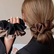 Load image into Gallery viewer, 2 BLACK Hair CLAW CLIPS &amp; 3 SATIN Hair SCRUNCHIES HAIR TIES -Ponytail HAIR BOBBLES, Hair BANDS, Large CLAW CLIPS (5pc Set)