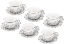 Load image into Gallery viewer, 6 PC Turkish Tea Set -6 Porcelain Cups, 6 Saucers, 6 Cup Holders With Handles -Artisan Turkish Coffee Cups, Stunning Coffee Set, Wedding Gift, Celebrations coffee