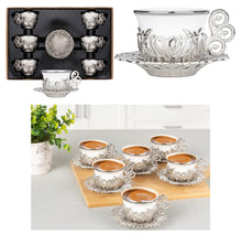 Load image into Gallery viewer, 6 PC Turkish Tea Set -6 Porcelain Cups, 6 Saucers, 6 Cup Holders With Handles -Artisan Turkish Coffee Cups, Stunning Coffee Set, Wedding Gift, Celebrations coffee