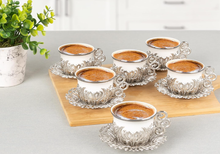 Load image into Gallery viewer, 6 PC Turkish Tea Set -6 Porcelain Cups, 6 Saucers, 6 Cup Holders With Handles -Artisan Turkish Coffee Cups, Stunning Coffee Set, Wedding Gift, Celebrations coffee