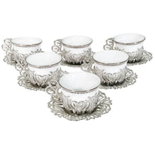 Load image into Gallery viewer, 6 PC Turkish Tea Set -6 Porcelain Cups, 6 Saucers, 6 Cup Holders With Handles -Artisan Turkish Coffee Cups, Stunning Coffee Set, Wedding Gift, Celebrations coffee