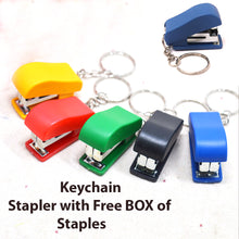 Load image into Gallery viewer, 5 Portable KEYCHAIN STAPLERS -Handy MINI STAPLER, Fits Easily Into Pencil Case Or Bag, Home, Office, School, Keyring Stapler Includes BOX Of Staples