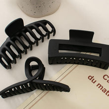 Load image into Gallery viewer, 2 BLACK Hair CLAW CLIPS &amp; 3 SATIN Hair SCRUNCHIES HAIR TIES -Ponytail HAIR BOBBLES, Hair BANDS, Large CLAW CLIPS (5pc Set)