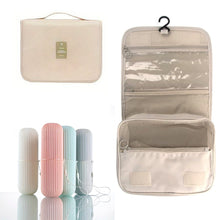 Load image into Gallery viewer, EXPANDING TOILETRY BAG Organiser &amp; TOOTHBRUSH, TOOTHPASTE HOLDER CUP Set -Zipped Section, Snap on Closure, Travel, Holiday, Overnight Stay