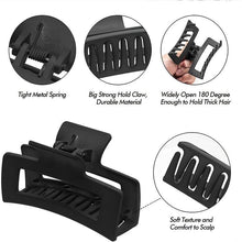 Load image into Gallery viewer, 2 BLACK Hair CLAW CLIPS &amp; 3 SATIN Hair SCRUNCHIES HAIR TIES -Ponytail HAIR BOBBLES, Hair BANDS, Large CLAW CLIPS (5pc Set)