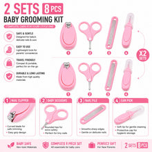 Load image into Gallery viewer, 2 PACK BABY GROOMING SET -Pink Manicure &amp; Pedicure Set, Safe &amp; Gentle, Travel Friendly, Scissors, Clippers, Ear Pick &amp; File (PINK)