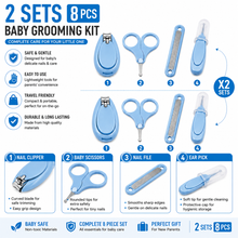 Load image into Gallery viewer, 2 PACK BABY GROOMING SET -Blue Manicure &amp; Pedicure Set, Safe &amp; Gentle, Travel Friendly, Scissors, Clippers, Ear Pick &amp; File (BLUE)