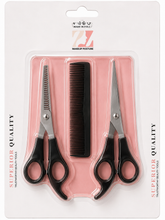 Load image into Gallery viewer, 3 PC BARBERS HAIR CUTTING &amp; THINNING SCISSORS WITH FINE TOOTH COMB SET -Home, Barber, Salon &amp; Styling Use