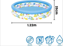 Load image into Gallery viewer, HK Online 122cm x 25cm INFLATABLE 3 RING PADDLING POOL -140 Litre Capacity, 3 Interconnected Air Chambers With Valve. Thick, Soft Wall Paddling Pool (48" Pool x 10" High)