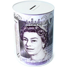 Load image into Gallery viewer, 1 £20 COIN TIN -Sterling Bank Note MONEY TIN -Piggy Bank, COIN Jar, Cash, SAVINGS Tin, 15 x 10cm Money Box, Birthday Money, Holiday &amp; Christmas Fund