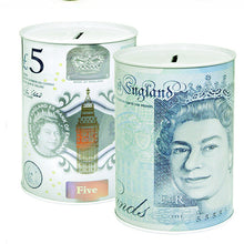 Load image into Gallery viewer, 1 £5 COIN TIN -Sterling Bank Note MONEY TIN -Piggy Bank, COIN Jar, Cash, SAVINGS Tin, 15 x 10cm Money Box, Birthday Money, Holiday &amp; Christmas Fund (Copy) (Copy)