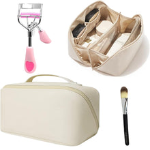 Load image into Gallery viewer, 3pcs EXPANDING TOILETRY BAG, COMB Lash Curler &amp; Foundation Brush -Makeup Travel Case, Cosmetic Bag, Easy Closure, Travel, Holiday, Overnight Stay