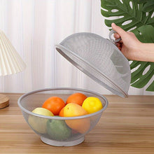 Load image into Gallery viewer, Grey Mesh Fruit Basket &amp; Ring Peeler -Handled Fruit Basket, MESH Fruit Bowl 27cm, Bread Basket, Keep UNWANTED Pets Out, Decorative Woven Table Piece