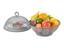 Load image into Gallery viewer, Grey Mesh Fruit Basket &amp; Ring Peeler -Handled Fruit Basket, MESH Fruit Bowl 27cm, Bread Basket, Keep UNWANTED Pets Out, Decorative Woven Table Piece
