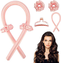 Load image into Gallery viewer, 4 Pcs HEATLESS HAIR CURLERS -1 CURLING Rod Headband Flexible Hair Roller, 2 SATIN Scrunchies &amp; 1 CLAW Hair Clip