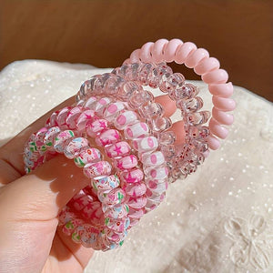 4 FLOWER CLAW CLIPS & 4 Hair SPIRALS -Elastic HAIR TIES, Ponytail HAIR BOBBLES, Hair BANDS, 8cm Large CLAW CLIPS