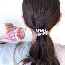Load image into Gallery viewer, 4 FLOWER CLAW CLIPS &amp; 4 Hair SPIRALS -Elastic HAIR TIES, Ponytail HAIR BOBBLES, Hair BANDS, 8cm Large CLAW CLIPS