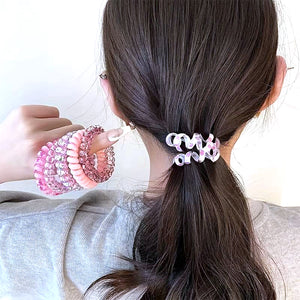 4 FLOWER CLAW CLIPS & 4 Hair SPIRALS -Elastic HAIR TIES, Ponytail HAIR BOBBLES, Hair BANDS, 8cm Large CLAW CLIPS