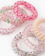 Load image into Gallery viewer, 4 FLOWER CLAW CLIPS &amp; 4 Hair SPIRALS -Elastic HAIR TIES, Ponytail HAIR BOBBLES, Hair BANDS, 8cm Large CLAW CLIPS
