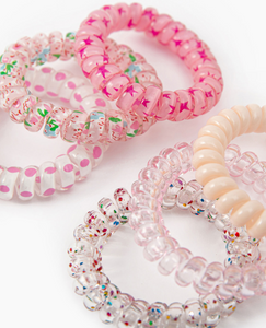 4 FLOWER CLAW CLIPS & 4 Hair SPIRALS -Elastic HAIR TIES, Ponytail HAIR BOBBLES, Hair BANDS, 8cm Large CLAW CLIPS
