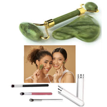 Load image into Gallery viewer, Marble JADE ROLLER &amp; GUA SHA Boxed Set &amp; 1 Kabuki Brush- Glow Boosting, De-Puffing, Deep Moisture Massage, Lifting &amp; Tightening
