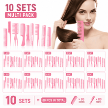 Load image into Gallery viewer, 10 PKS /80PC HAIR COMB Set -Static Free HAIR STRAIGHTENING COMB Set -Conditioning Comb, Styling, Detangling, Hot Iron &amp; Hair Drying, Hairdressing PINK