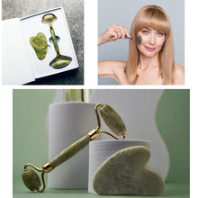 Load image into Gallery viewer, Marble JADE ROLLER &amp; GUA SHA Boxed Set &amp; 1 Kabuki Brush- Glow Boosting, De-Puffing, Deep Moisture Massage, Lifting &amp; Tightening