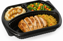 Load image into Gallery viewer, 100 Pack 3 SECTION MEAL PREP CONTAINERS &amp; LIDS -Plastic Food Containers, Takeaway BENTO Boxes, Home, Pub, Catering Kitchens, Reuseable, Microwave &amp; Freezer Safe (GIANT 100 MULTIPACK)