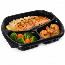 Load image into Gallery viewer, 100 Pack 3 SECTION MEAL PREP CONTAINERS &amp; LIDS -Plastic Food Containers, Takeaway BENTO Boxes, Home, Pub, Catering Kitchens, Reuseable, Microwave &amp; Freezer Safe (GIANT 100 MULTIPACK)