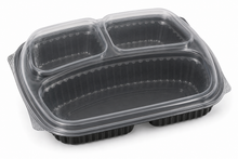 Load image into Gallery viewer, 100 Pack 3 SECTION MEAL PREP CONTAINERS &amp; LIDS -Plastic Food Containers, Takeaway BENTO Boxes, Home, Pub, Catering Kitchens, Reuseable, Microwave &amp; Freezer Safe (GIANT 100 MULTIPACK)