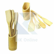 Load image into Gallery viewer, Set 4 Eco Friendly BAMBOO UTENSILS SET -Non Scratch, Cooking &amp; Serving, Includes Holder