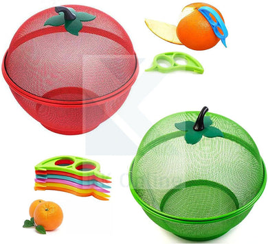 1 RED & 1 Green Apple Mesh Fresh Fruits Basket & Citrus Peeler -Keep Unwanted Pets & Insects Out