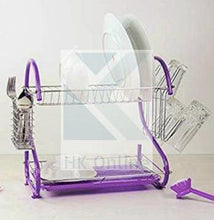 Load image into Gallery viewer, 2 Tier DISH DRAINER -Counter Top Dish Rack, Mug &amp; Cutlery Holder, Drip Tray PURPLE 56 x 29 x 35cm