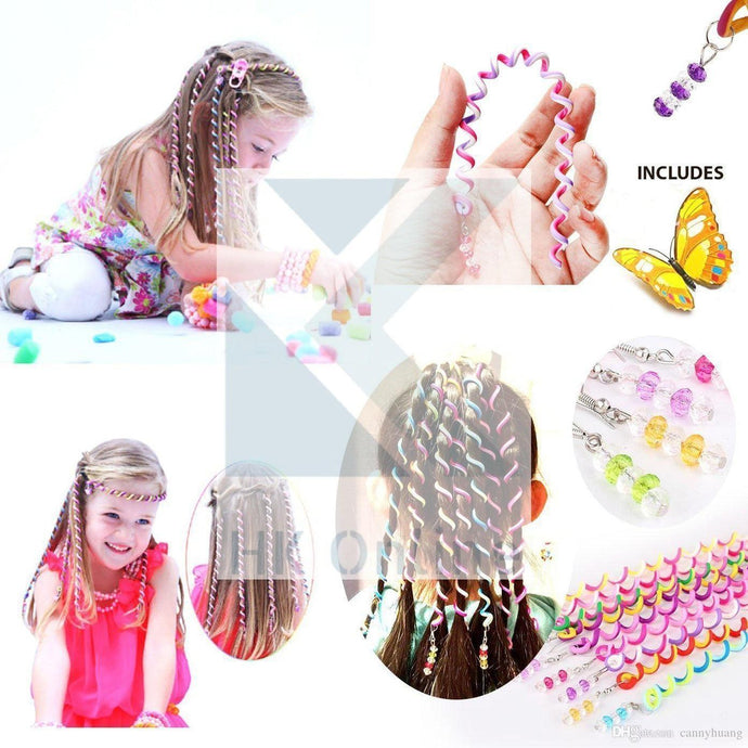PK 6 Girls Spiral RAINBOW HAIR CURLERS -Hair Rollers with Gems, Hair Jewellery, Party, Bridesmaid