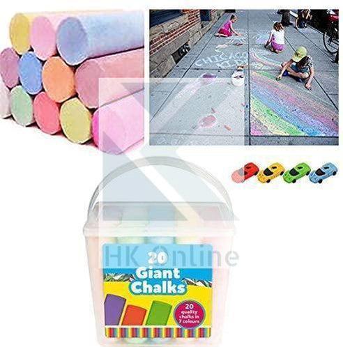 20 Jumbo PAVEMENT CHALKS in CADDY -Large Hopscotch Chalk, Giant STREET CHALKS -Fun Art Game, Coloured Chalk, FREE Racing CAR ERASER